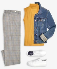 Jones New York Womens Denim Trucker Jacket Knit Shell Pull On Pants