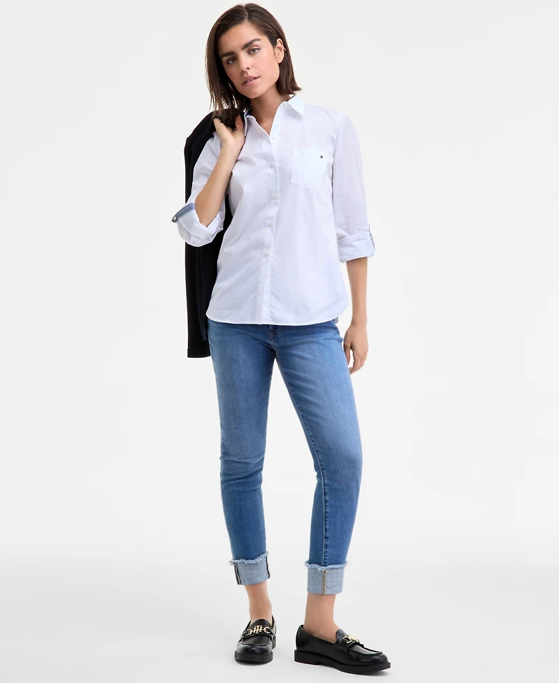 Tommy Hilfiger Women's Cotton Roll-Tab Button-Up Shirt