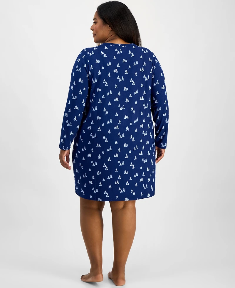 Charter Club Plus Soft Knit Printed Long Sleeve Sleepshirt