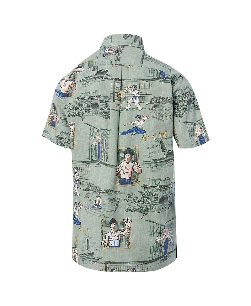 Reyn Spooner Men's Bruce Lee Green Hollywood Icons Little Dragon Button-Down Shirt