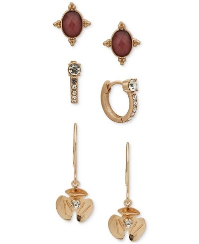 lonna & lilly Flower Stone Trio Earrings Set