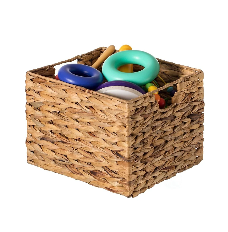 Wickerwise Natural Decorative Woven Water Hyacinth Storage Basket for The Playroom, Bedroom, and Living Room