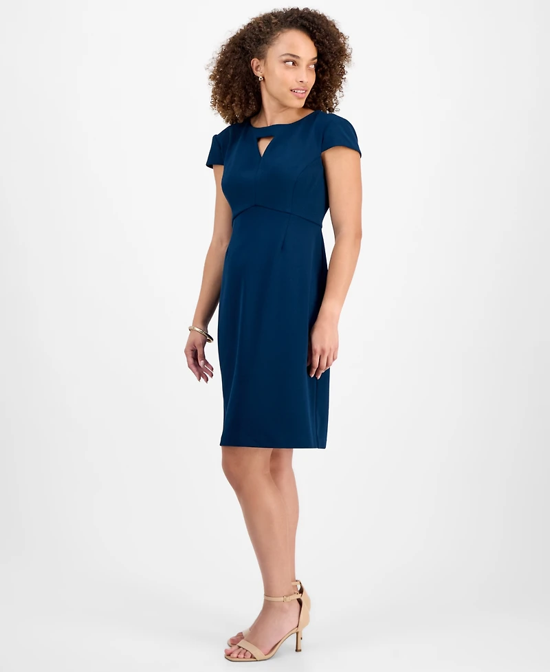 Connected Petite Keyhole-Neck Short-Sleeve Dress