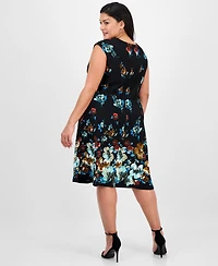 Connected Plus Floral-Print Fit & Flare Dress