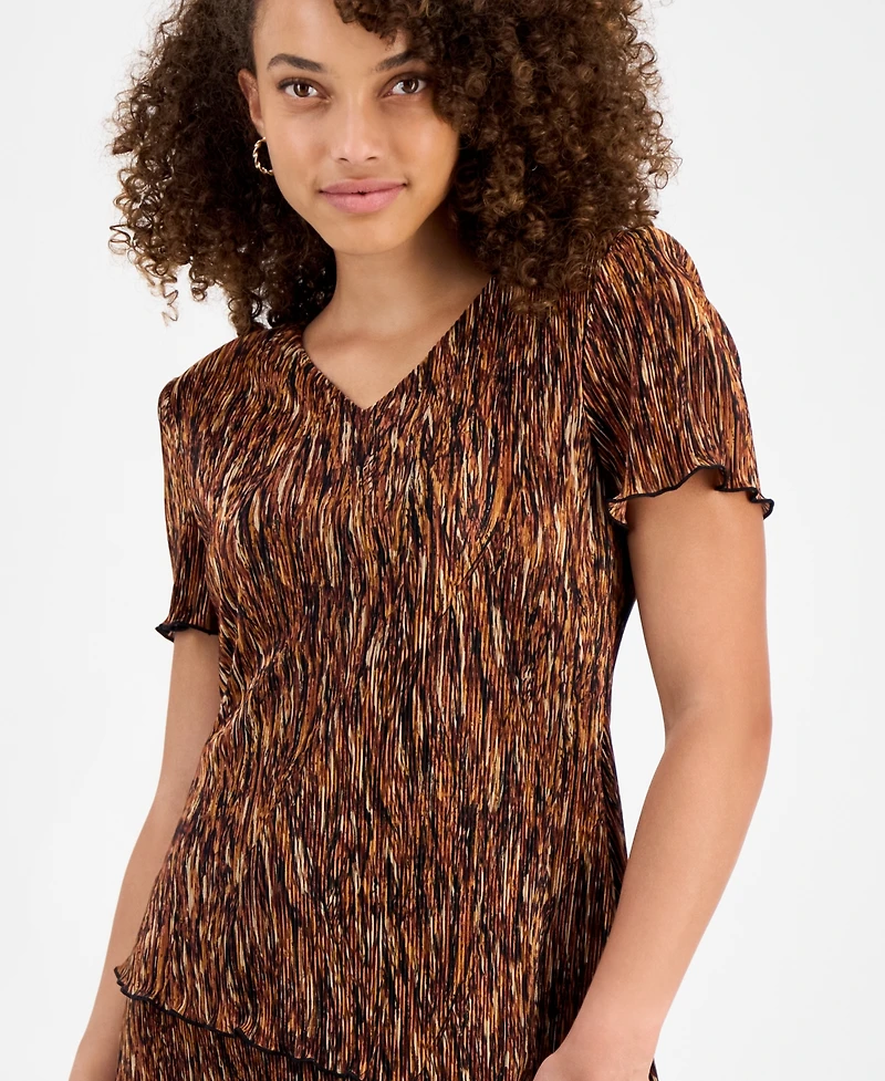 Connected Petite V-Neck Short-Sleeve Tiered Dress