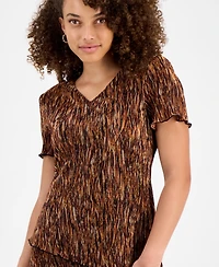 Connected Petite V-Neck Short-Sleeve Tiered Dress