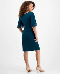 Connected Petite Gathered Flutter-Sleeve Dress