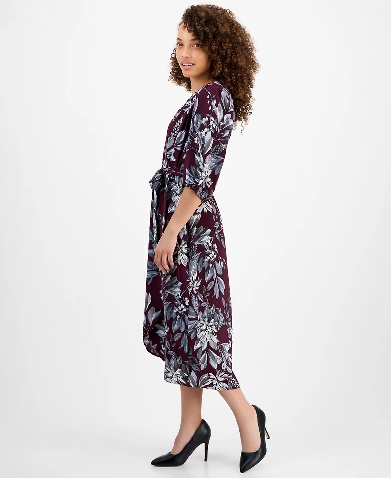 Connected Petite Printed Wrap Midi Dress