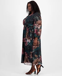 Robbie Bee Plus Floral-Print Faux-Wrap Dress