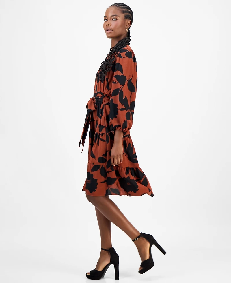 Robbie Bee Petite Floral-Print Tiered Midi Dress