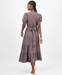 Robbie Bee Petite Puff-Sleeve Tiered Midi Dress