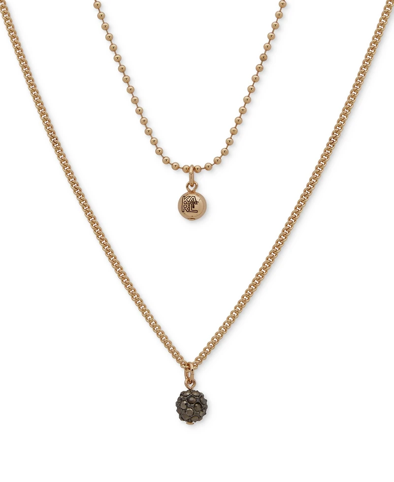 Karl Lagerfeld Paris Pave Fireball & Logo Bead Layered Pendant Necklace, 16" + 3" extender