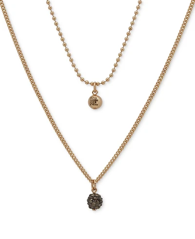 Karl Lagerfeld Paris Pave Fireball & Logo Bead Layered Pendant Necklace, 16" + 3" extender