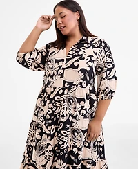 Sandra Darren Plus Printed Spread-Collar Midi Dress