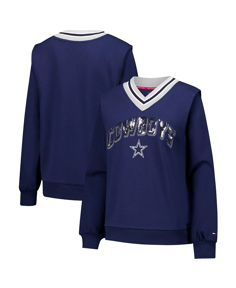 Tommy Hilfiger Women's Navy Dallas Cowboys Alice V-Neck Pullover Sweatshirt