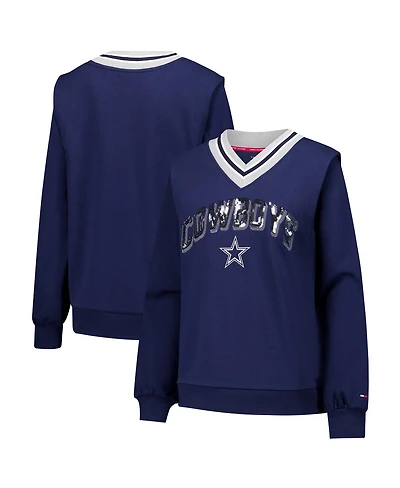 Tommy Hilfiger Women's Navy Dallas Cowboys Alice V-Neck Pullover Sweatshirt