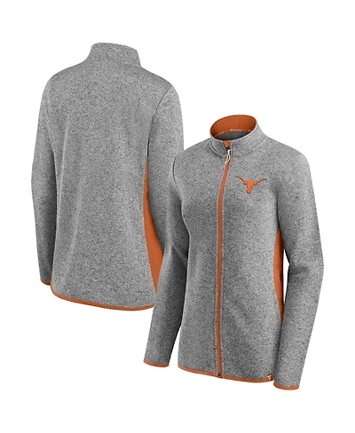 Fanatics Women's Heather Gray Texas Longhorns Block Party Fleece Full-Zip Sweater