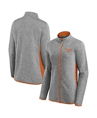 Fanatics Women's Heather Gray Texas Longhorns Block Party Fleece Full-Zip Sweater