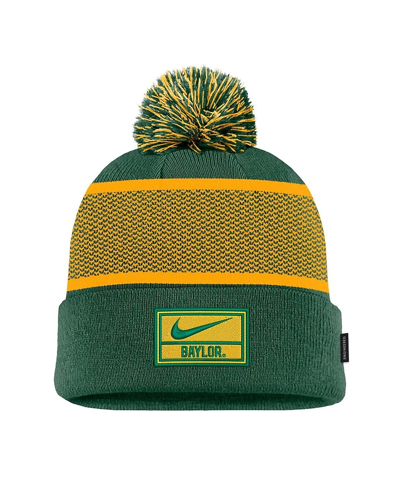 Nike Men's Green Baylor Bears 2024 Sideline Peak Cuffed with Pom Knit Hat