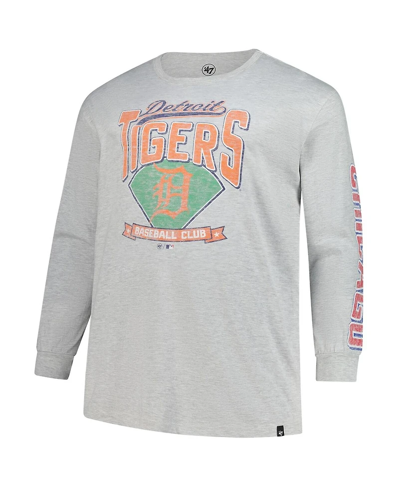 '47 Brand Men's Gray Detroit Tigers Big Tall Distressed Franklin Long Sleeve T-Shirt