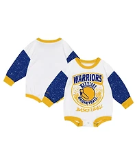 Mitchell & Ness Baby Boys and Girls White Golden State Warriors Hardwood Classics Posterboard Oversize Long Sleeve Bodysuit