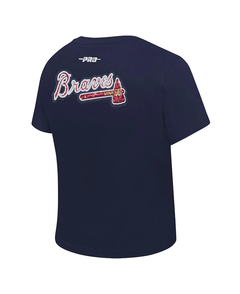 Pro Standard Women's Navy Atlanta Braves Game Day Classics Baby Doll Cropped T-Shirt