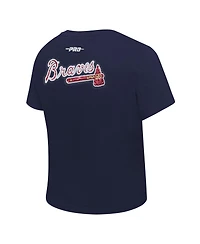 Pro Standard Women's Navy Atlanta Braves Game Day Classics Baby Doll Cropped T-Shirt