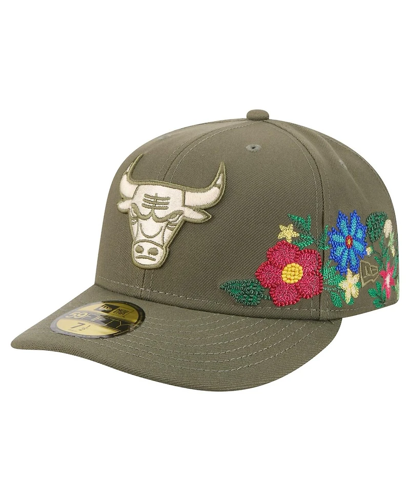 New Era Men's Olive Chicago Bulls Tonal Florals 59FIFTY Fitted Hat