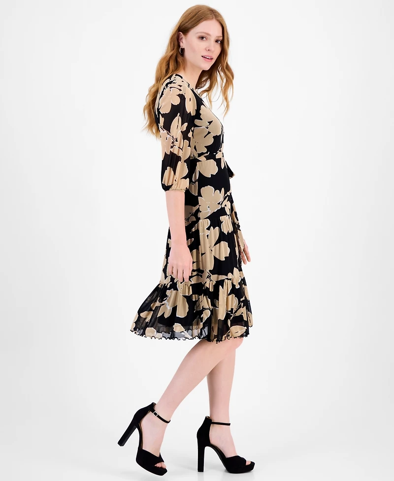 Sandra Darren Petite Printed Tiered-Hem Midi Dress