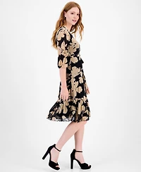 Sandra Darren Petite Printed Tiered-Hem Midi Dress