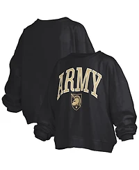 Pressbox Women's Black Army Knights Janise Arch Over Logo Waist Length Oversized Pullover Sweatshirt
