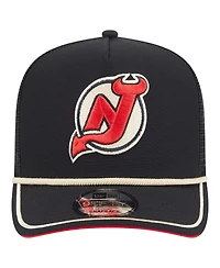 New Era Men's Black New Jersey Devils Vintage Team Rope A-Frame 9FIFTY Snapback Hat