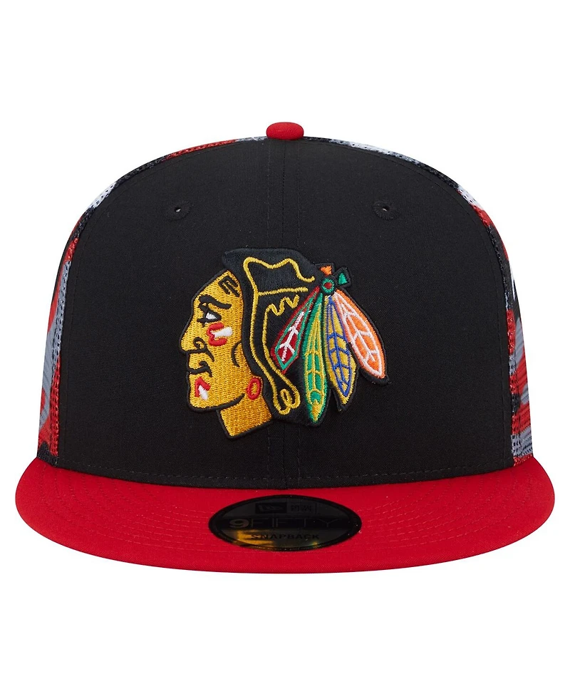 New Era Men's Black/Red Chicago Blackhawks Camo Meshback 9FIFTY Snapback Hat