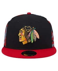 New Era Men's Black/Red Chicago Blackhawks Camo Meshback 9FIFTY Snapback Hat