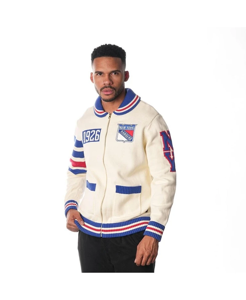 The Wild Collective Men's and Women's Cream New York Rangers Jacquard Full Zip Sweater
