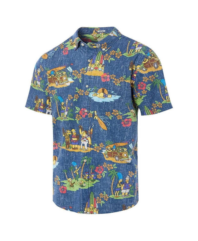 Reyn Spooner Men's Navy The Simpsons Hawaiian Vacation Tailored Button-Down Shirt