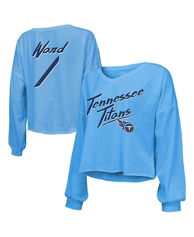 Majestic Women's Cam Ward Light Blue Tennessee Titans 2025 Nfl Draft First Round Pick Off-Shoulder Script Name Number V-Neck T-Shirt