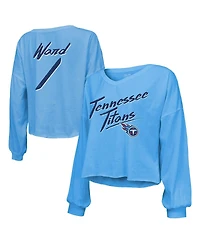 Majestic Women's Cam Ward Light Blue Tennessee Titans 2025 Nfl Draft First Round Pick Off-Shoulder Script Name Number V-Neck T-Shirt