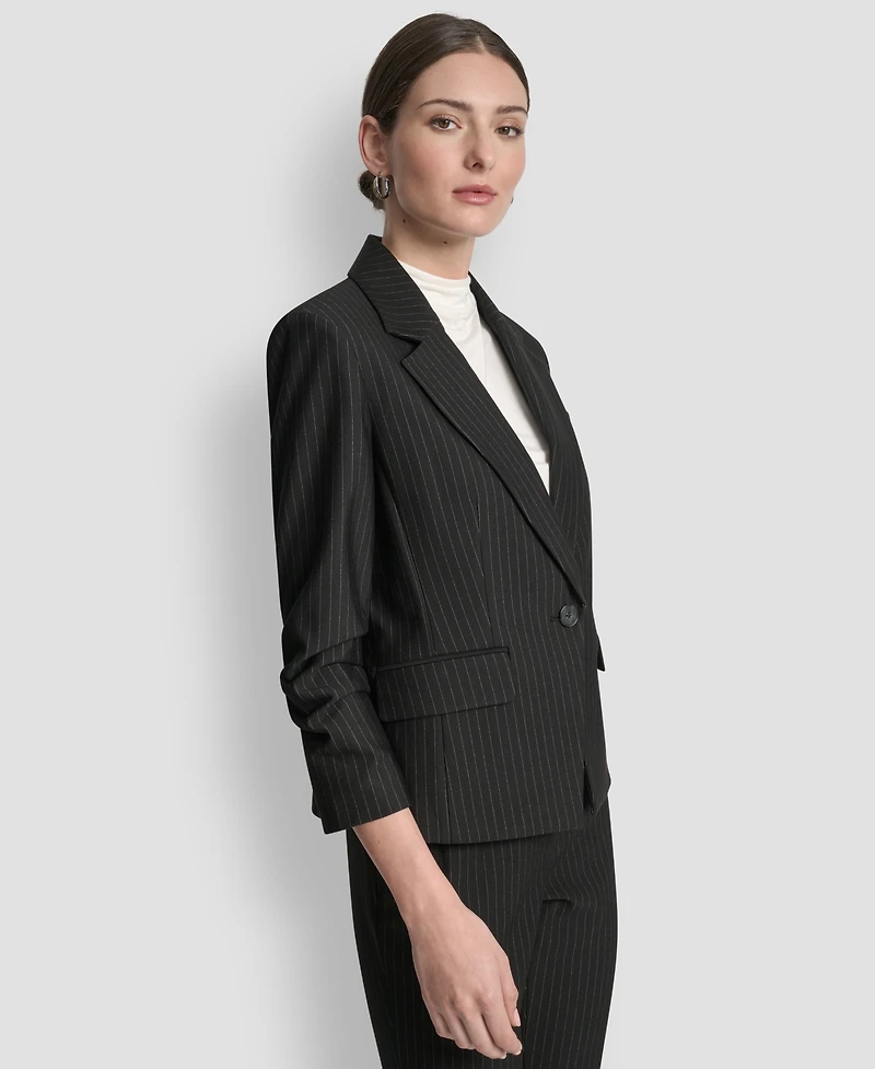Dkny Women's Pinstripe Ruched-Sleeve One-Button Blazer