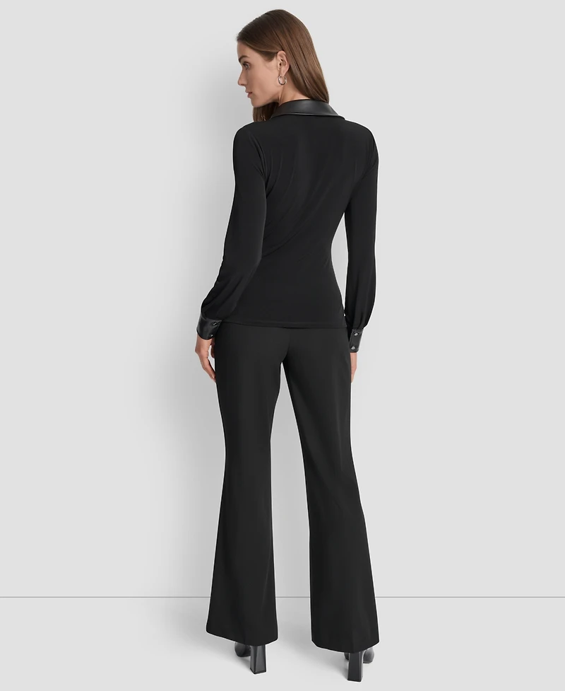 Dkny Women's Twist-Front Contrast-Trim Top
