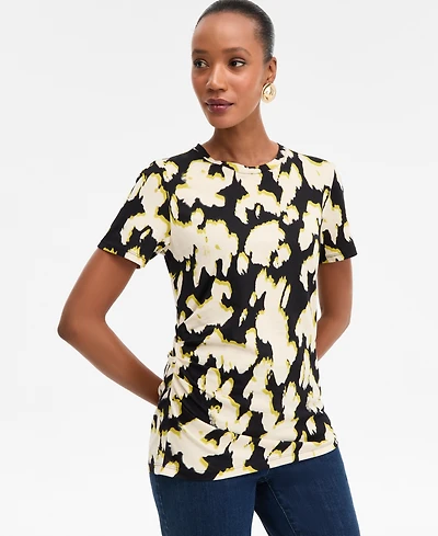 I.n.c. International Concepts Women's Cotton Printed Ruched-Waist T-Shirt, Macy's Exclusive
