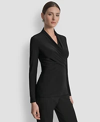 Dkny Women's Matte Jersey Faux Wrap Top, Regular & Petite