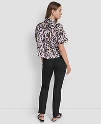 Dkny Women's Printed Flap Pocket Camp Shirt