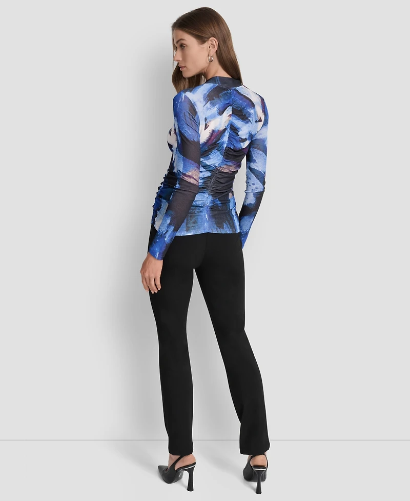Dkny Women's Printed V-Neck Ruched Top