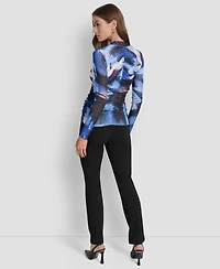 Dkny Women's Printed V-Neck Ruched Top