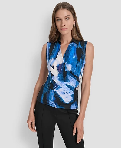 Dkny Women's Printed Contrast-Collar Surplice Top