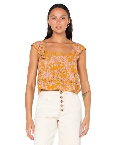 Roxy Juniors' Coastal Rays Seamed Flutter-Sleeve Cropped Top