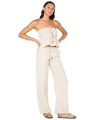 Roxy Juniors' Iyla Striped Tie-Front Drawstring-Waist Cropped Top