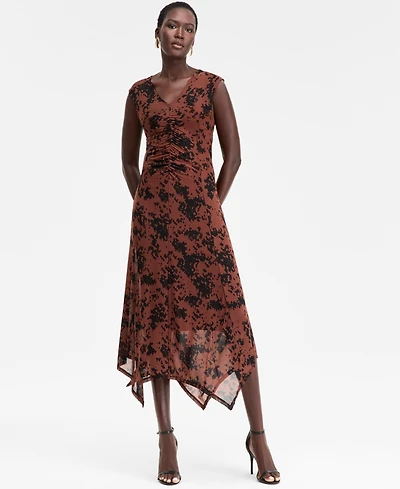 I.n.c. International Concepts Women's Printed V-Neck Ruched Dress, Macy's Exclusive