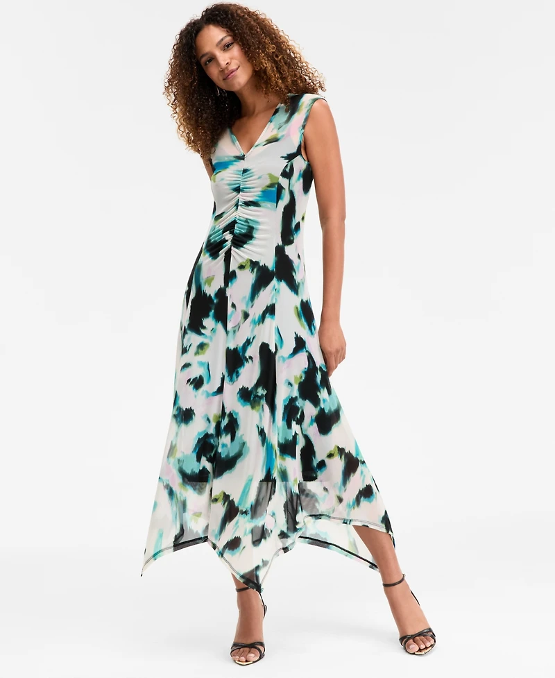 I.n.c. International Concepts Women's Printed V-Neck Ruched Dress, Macy's Exclusive